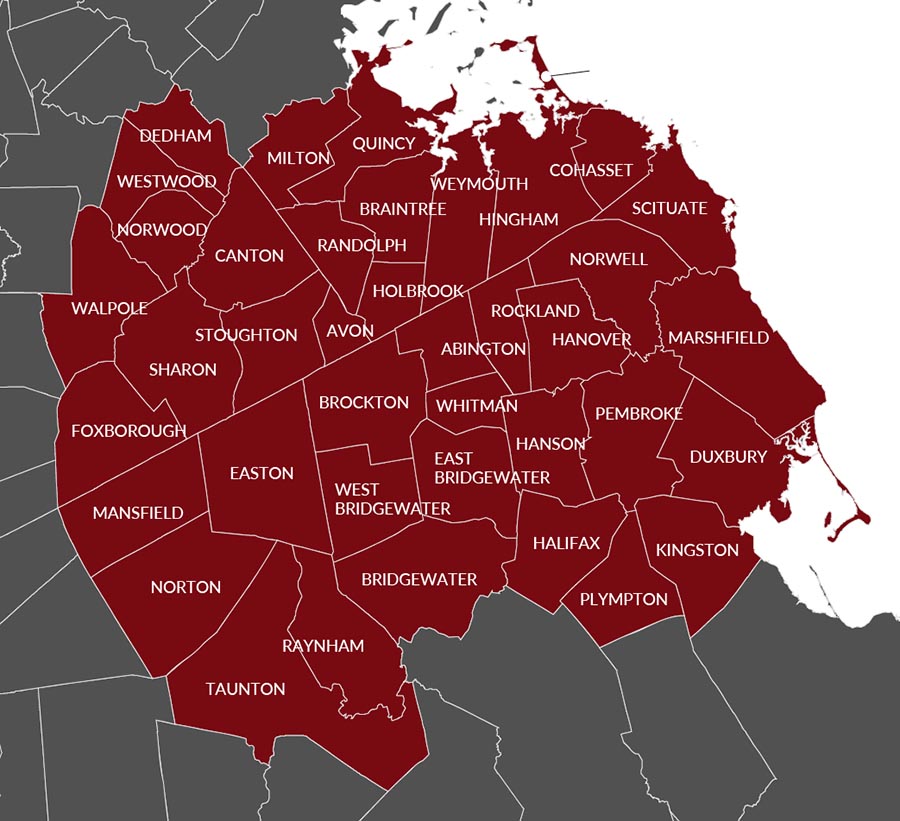 South Shore of MA service area map